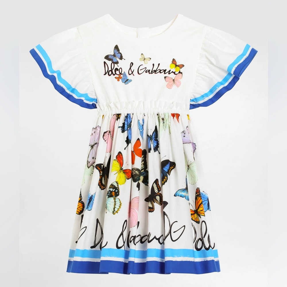 NWT Dolce & Gabbana Butterfly-print poplin and jersey dress Sz 12+